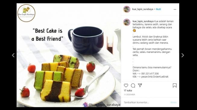 Kue Lapis Surabaya oleh-oleh khas Surabaya (instagram @kue_lapis_surabaya)