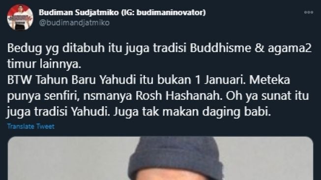 Utas Budiman Sudjatmiko Merespons Pernyataan UAS Soal Perayaan Tahun Baru (Twitter).