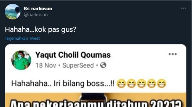 Ramalan game untuk Gus Yaqut. (Twitter/@narkosun)