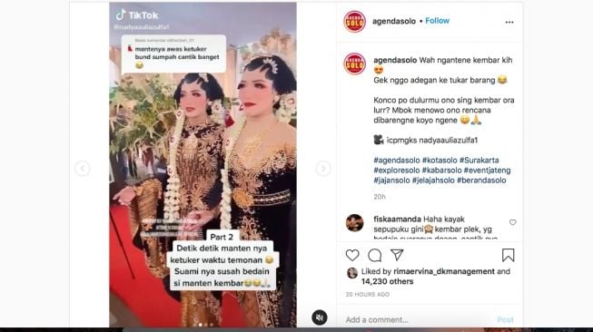 Pengantin kembar yang ketuker. (Instagram/@agendasolo)