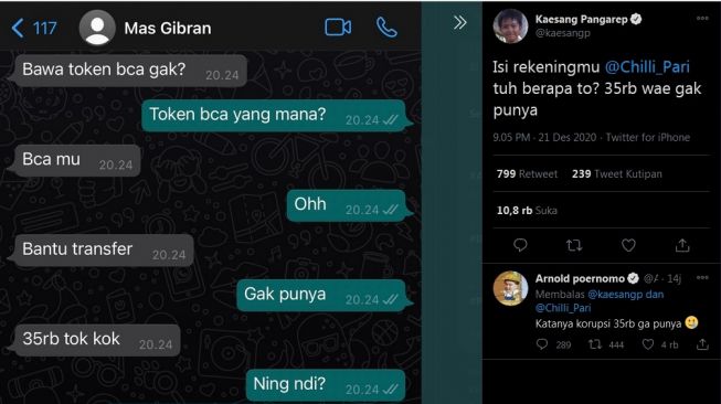 Tangkapan layar unggahan Kaesang Pangarep di Twitter. 