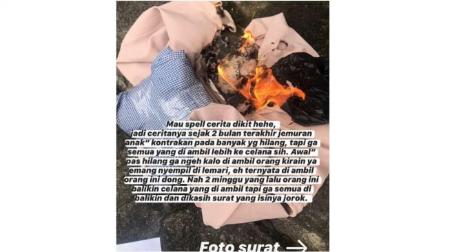 Korban yang membakar celana dalam yang telah digunakan pelaku (twitter.com/sweeetaesthetic)