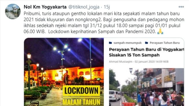 Ajakan lockdown keprihatinan tahun baru dan pandemi. - (Twitter/@titiknol_jogja)