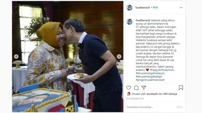 Kemesraan Djoko Saptoadji dan Tri Rismaharini (instagram @fuadbenardi)