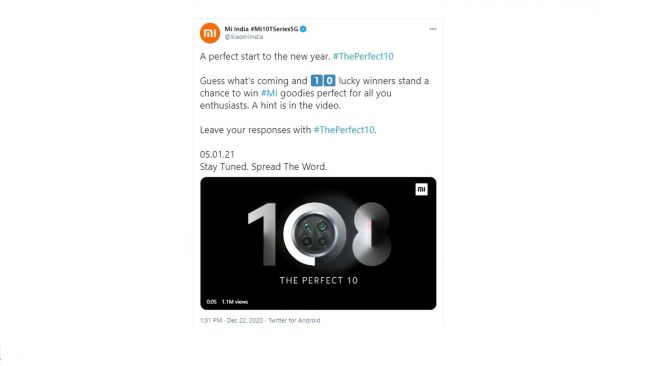 Xiaomi umumkan peluncuran Mi 10i 5G. [Twitter]