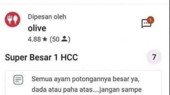 Demi Dapat Ayam Ukuran Besar, Customer Nekat Tulis Pesan Ancaman ke Ojol