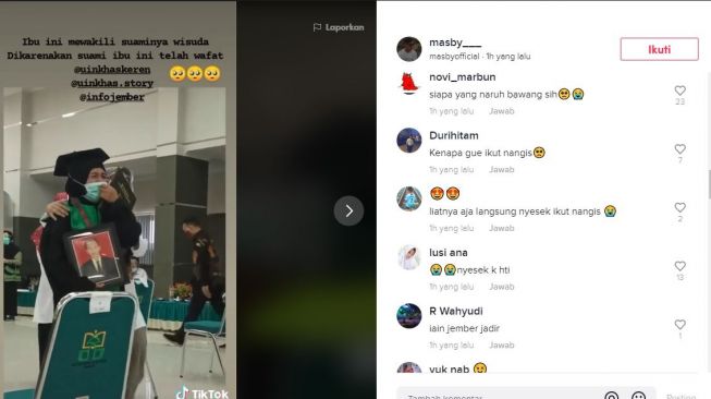 Viral video istri gantikan suami wisuda. (Tiktok/@masby___)