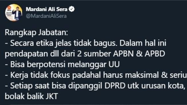 Cuitan Mardani Ali Sera. (Twitter/MardaniAliSera)