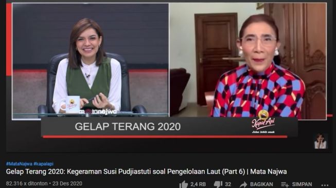 Susi Pudjiastuti soal benih lobster. (YouTube/Najwa Shihab)