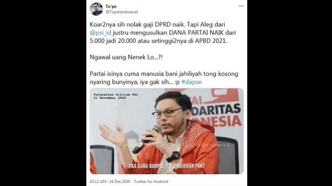 Beredar Rekaman Suara Anggota PSI DPRD DKI Usul Dana Banpol Partai Naik