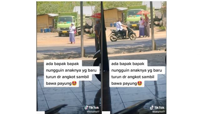 Momen Ayah Jemput Anaknya Pakai Payung Bikin Warganet Tersentuh