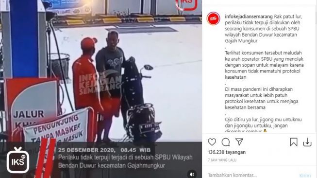 Pembeli ludahi petugas SPBU. (Instagram/infokejadiansemarang)