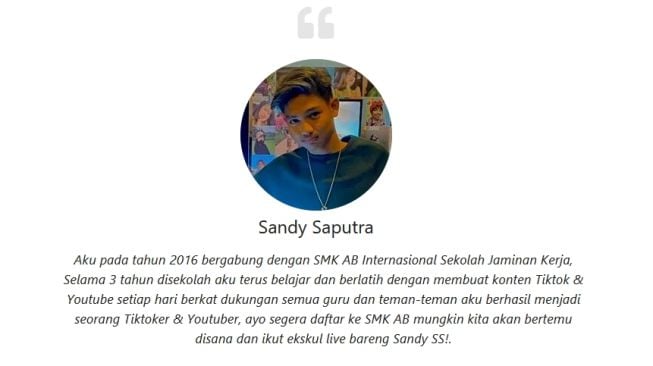 Profil Sandy Saputra di website SMK AB International (https://www.smkabinternational.sch.id/)