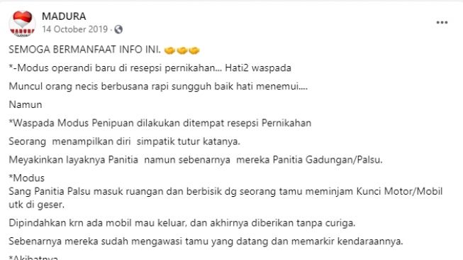 CEK FAKTA: Ada Modus Baru Panitia Resepsi Pernikahan Bawa Kabur Mobil Tamu?