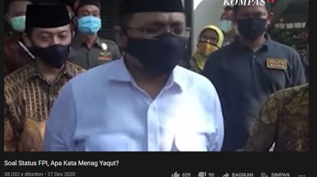 Gus Yaqut soal status FPI. (YouTube/KompasTV)