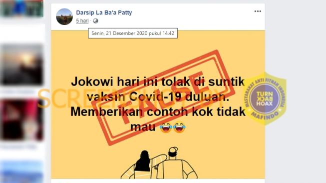 CEK FAKTA: Benarkah Hari Ini Jokowi Tolak Disuntik Vaksin Covid-19 Duluan?