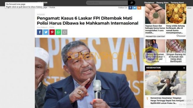 Cek Fakta Penembakan 6 Laskar FPI dibawa ke Mahkamah Internasional (Turnbackhoax.id)