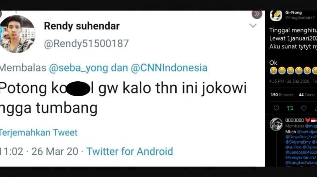 Viral warganet nazar potong kemaluan jika Jokowi tidak lengser (Twitter)