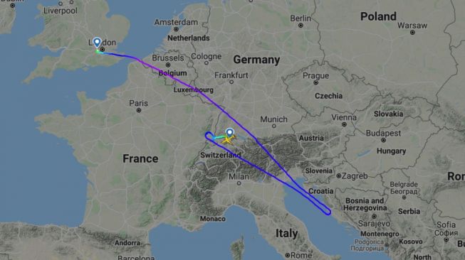 Pesawat British Airways mendarat darurat di Swiss. (Flight Radar)