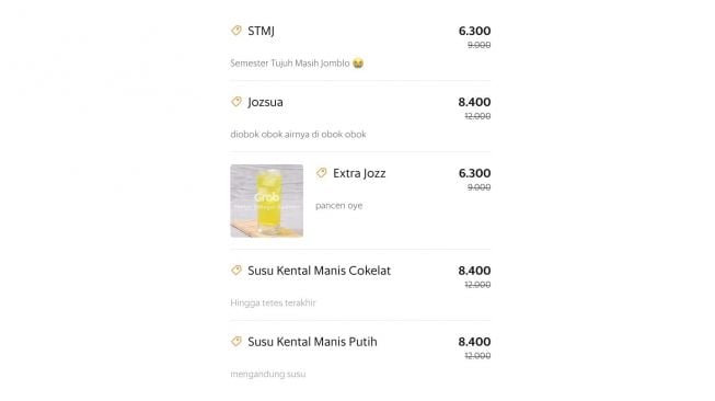 Deskripsi menu minuman di aplikasi ojol (twitter.com/ayuyuliantika)