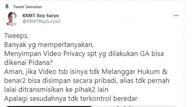 Cara simpan video porno pribadi versi Roy Suryo