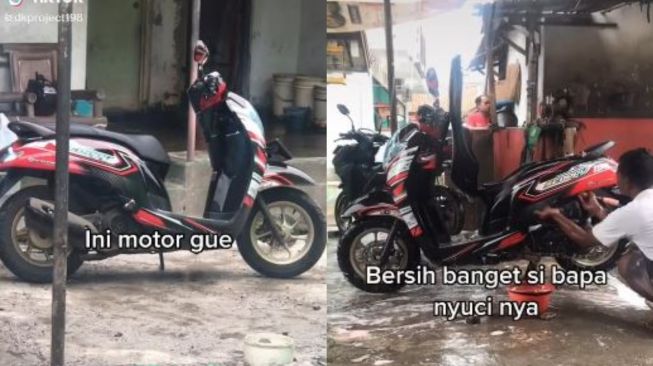 Aksi Cuci Sepeda Motor Ini Ekstrem Banget, Bikin Warganet Khawatir