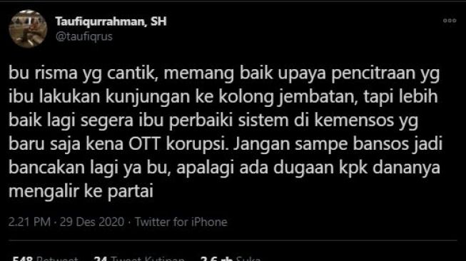 Kritikan aksi blusukan Risma. (Twitter/taufiqrus)