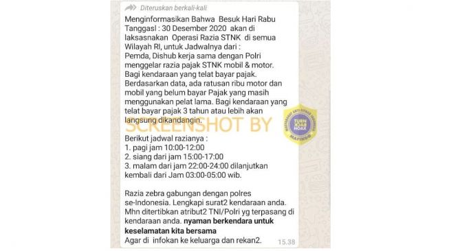 CEK FAKTA: Benarkah akan Ada Razia STNK di Seluruh Indonesia?