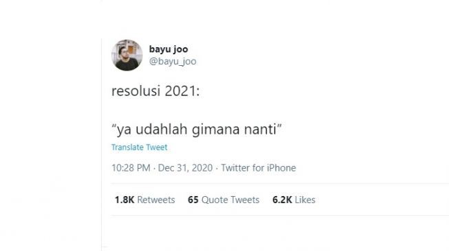Cuitan warganet soal trending topic Resolusi 2021. [Twitter]