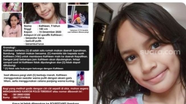 Kathleen, Gadis cantik Bandung berusia 9 tahun hilang sudah setengah bulan. 