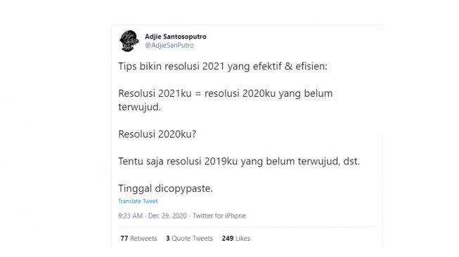 Cuitan warganet soal trending topic Resolusi 2021. [Twitter]
