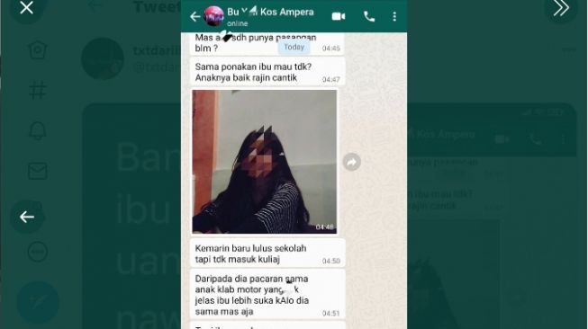 Percakapan ibu kos dan pemuda yang menyewa kamar. - (Twitter/@txtdariibukos)