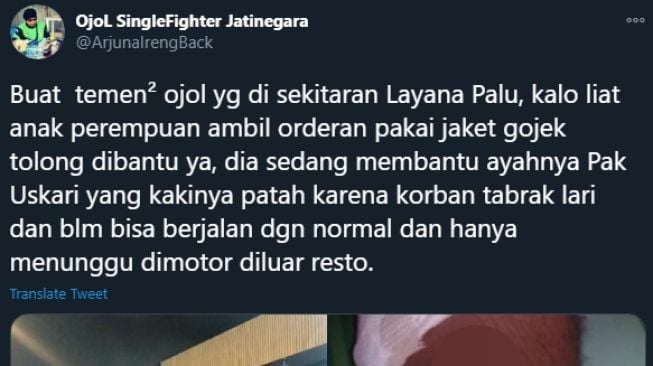 Viral ojol cilik bantu ayahnya yang jadi korban tabrak lari. (Twitter)