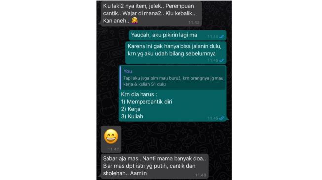 Kisah ibu tak restui hubungan anak dan pacar karena jelek (twitter.com/AREAJULID)