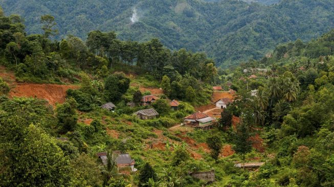 Sejumlah bangunan terbengkalai ditinggal warga di Kampung Cigobang, Lebak, Banten, Minggu (3/1/2021). [ANTARA FOTO/Muhammad Bagus Khoirunas]