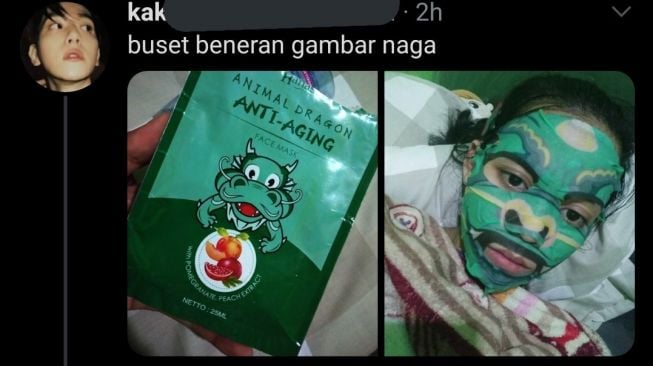 Kaget Beli Masker Wajah Gambar Naga, Penampakan Cewek Ini Bikin Ngakak