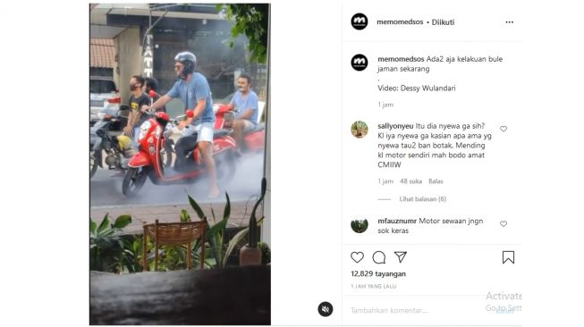 Aksi bule pacu sepeda motor hingga berasap (instagram.com/memomedsos)