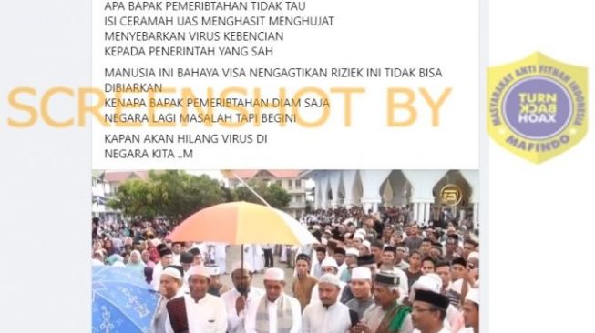 Cek Fakta Ustaz Abdul Somad Disambut Ribuan Jemaah Tanpa Masker saat Pandemi Covid-19 (Turnbackhoax]