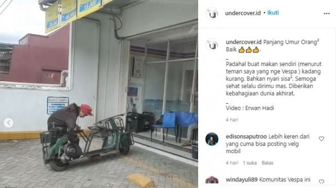 Anak vespa beri makanan ke pemulung. (Instagram/@undercover.id)