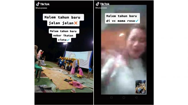 Sejumlah ibu-ibu kompak pakai baju senada saat nobar sinetron Ikatan Cinta (tiktok.com/@lucuyaaaa)