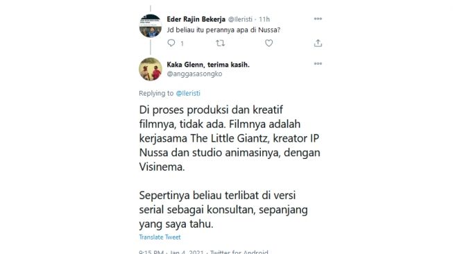 Cuitan Angga Dwimas Sasongko di rangkum akun @WatchmenID