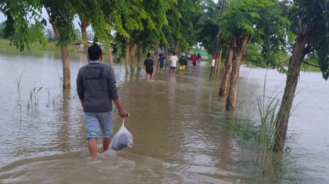 Hujan Seharian, Sembilan Desa di Gresik Terendam Luapan Banjir Kali Lamong