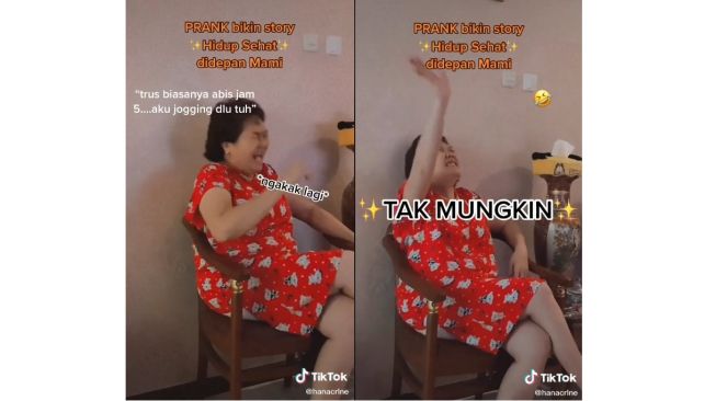 Ekspresi lucu ibu ini saat dengar anaknya berbohong, padahal ia sedang di prank (tiktok.com/@hanacrln)