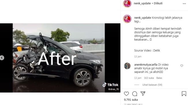 Penampakan mobil Chacha Sherly usai kecelakaan [Instagram/@nenk_update]