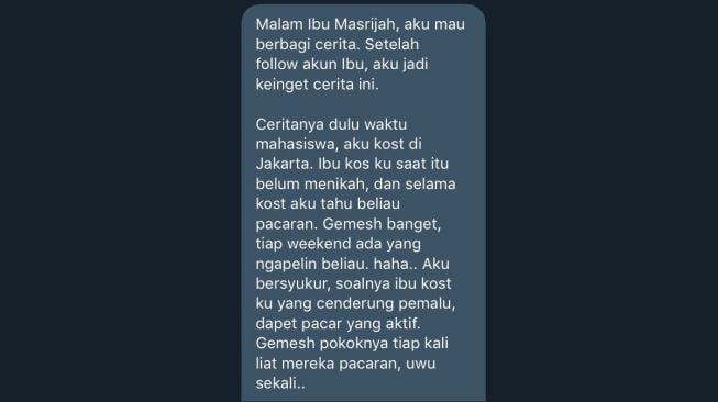 Ibu kos yang baik hati, beri gratis satu bulan tinggal di kosannya (twitter.com/txtdariibukos)