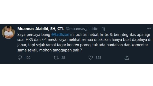 Cuitan Muannas Alaidid soal Fadli Zon sukai video porno