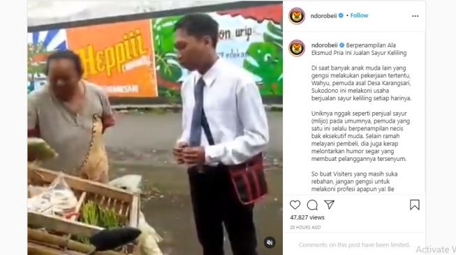 Gaya berpakaian tukan sayur yang jadi sorotan. [Instagram]