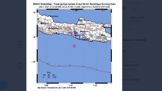 Gunung Kidul Diguncang Gempa Bermagnitudo 4,6