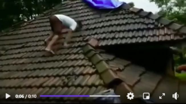 Tahan Tawa Kalau Bisa, Ending Video Pria Panjat Genting Ini Bikin Ngakak