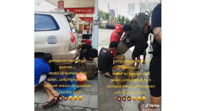 Pengendara mobil salah isi bahan bakar mobilnya (tiktok.com/@puspita_sari74)